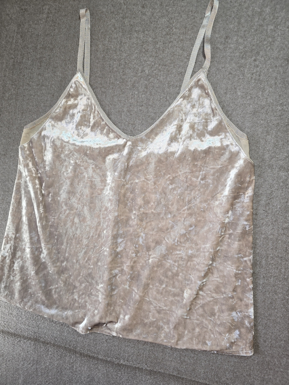 Zara Crushed Velvet V-Neck Camisole in Champagne Womens Med